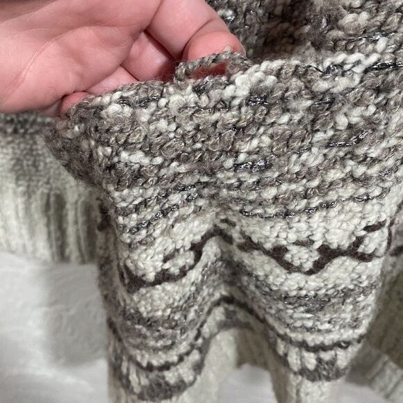 Lucky Brand Grey Cream and Brown Collared Open Front Wool Blend Cardigan- Medium - Picture 8 of 8